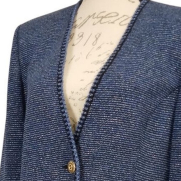St. JohnStriped Knit Cardigan Sweater Jacket Blue Black SilverSize L
